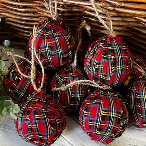 Plaid Fabric Holiday Ornaments - Set of 10
